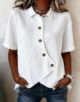 Aurelyth - Asymmetrisk damebluse med knapper og elegant struktureret krave