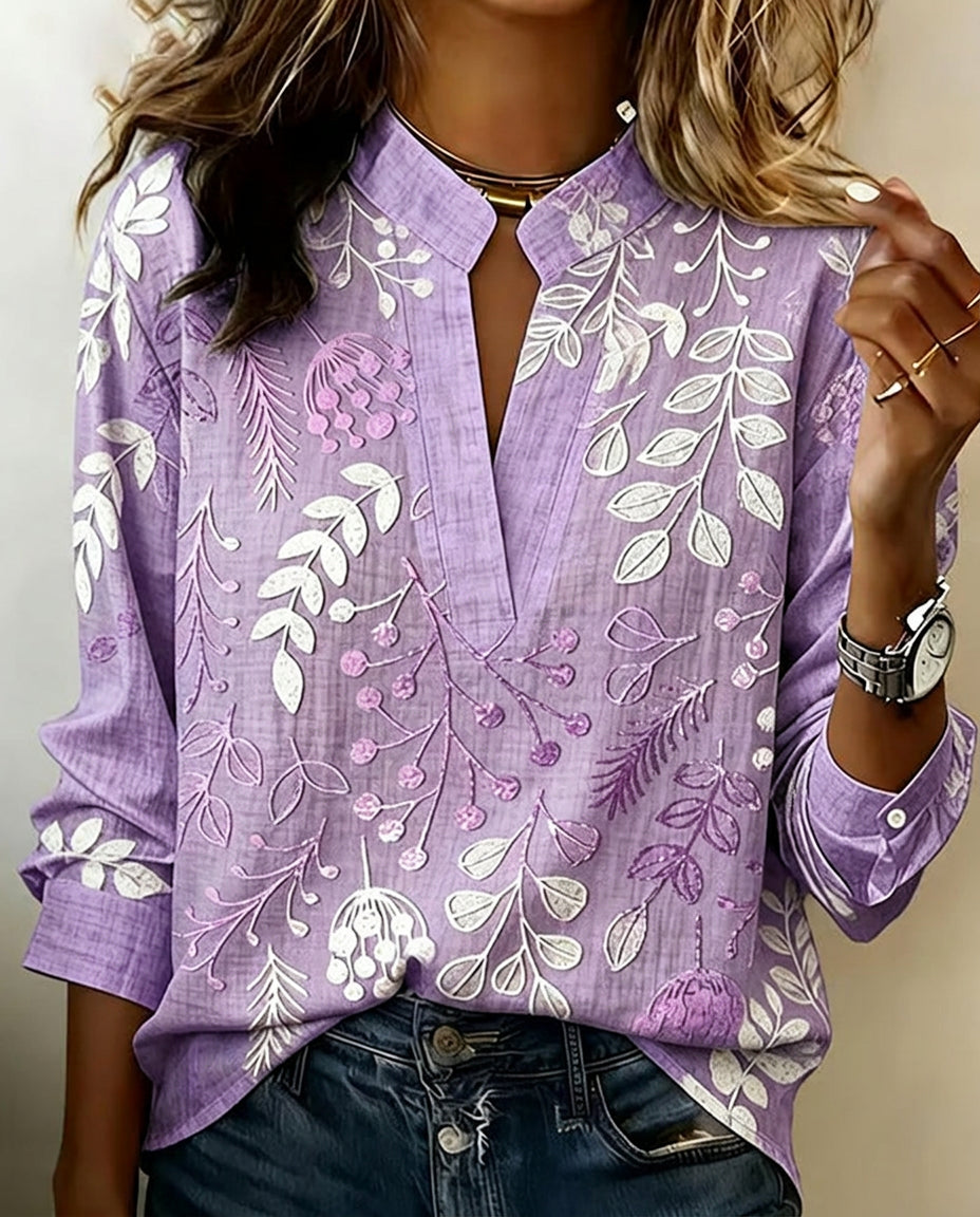 Pelyxa - Damebluse med blomsterprint i bomuld, elegant regular fit til sommeren