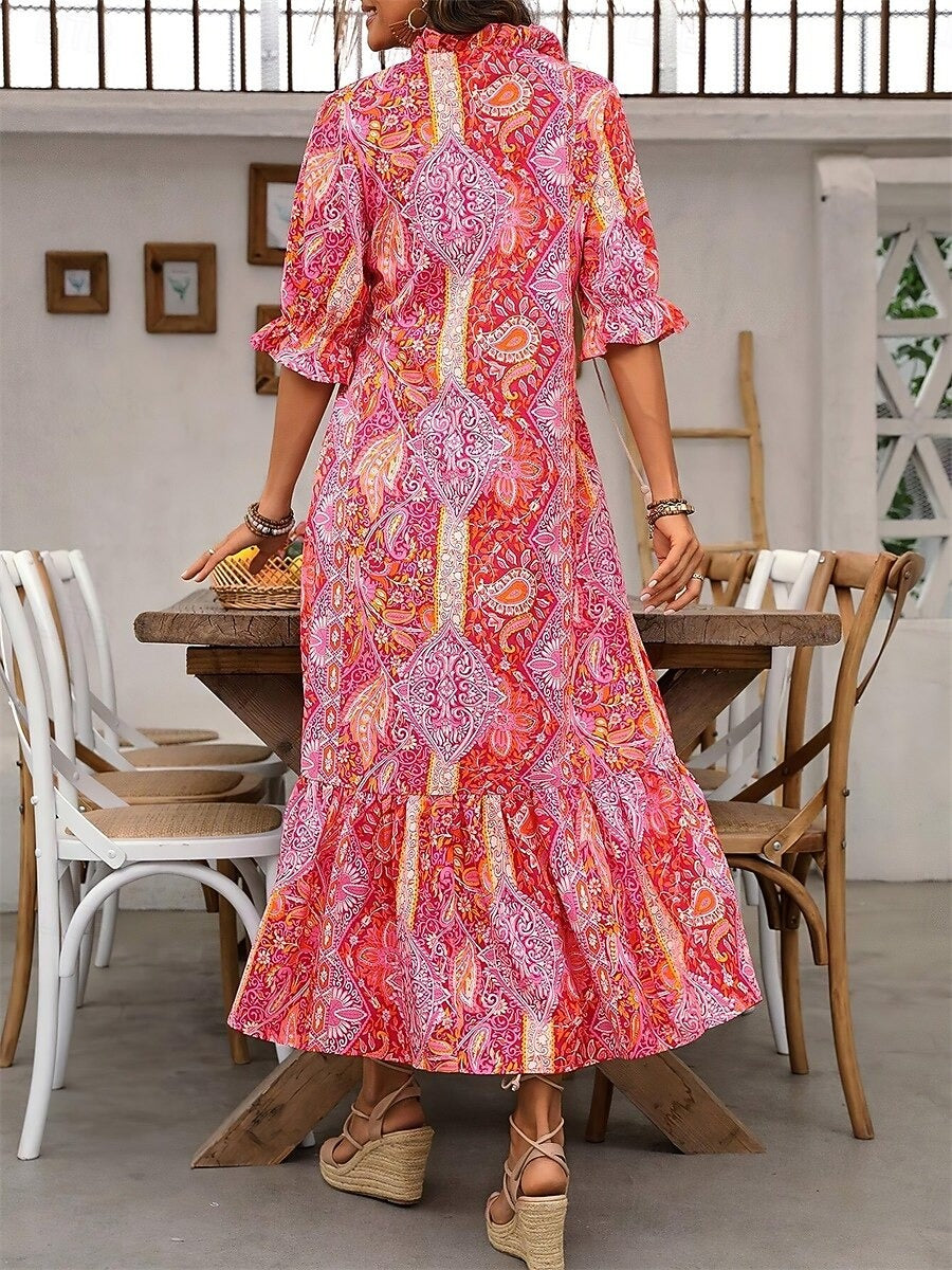 Esther - Elegant boho-kjole med V-hals og blomsterprint til damer