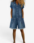 Rovellea - Kort denimjumpsuit til kvinder med knapper, casual sommer