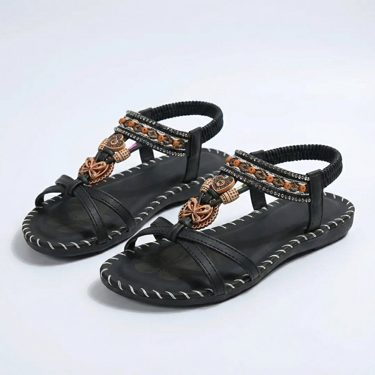 Hovira - Behagelige flade bohemesandaler i Ibiza chic-stil