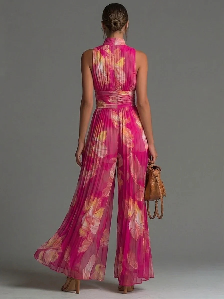 Zakira | Plisseret halterneck-jumpsuit med vide ben