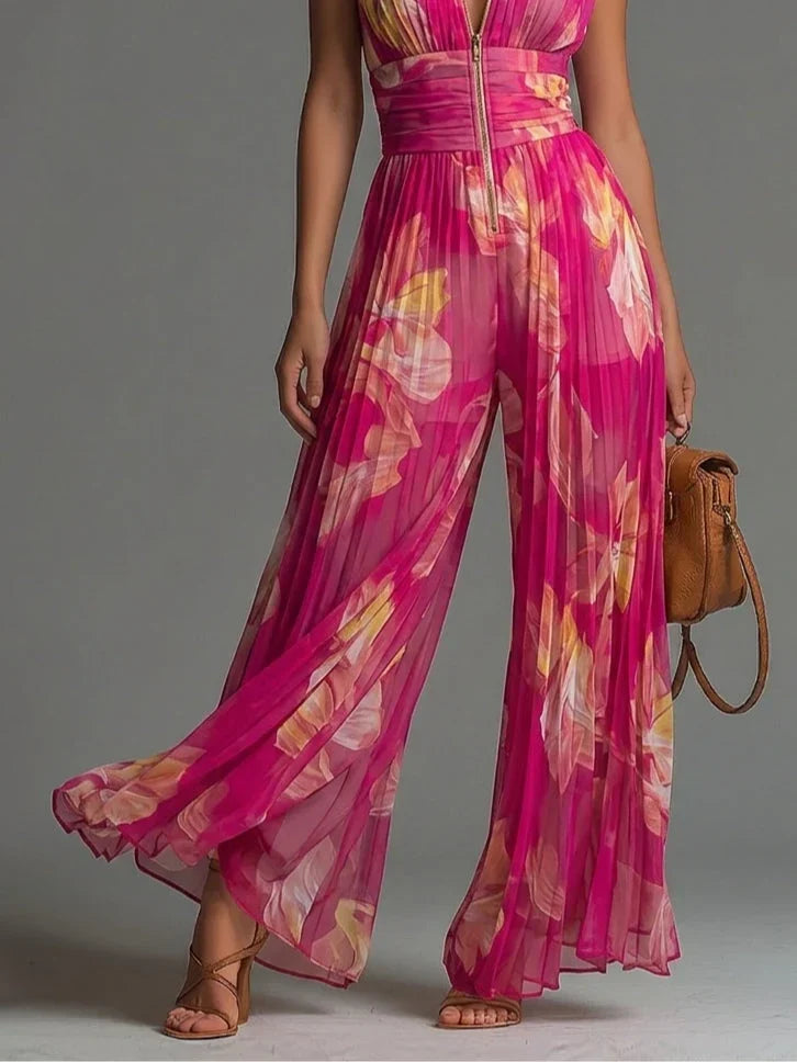 Zakira | Plisseret halterneck-jumpsuit med vide ben