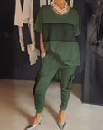 Caroline - Todelt sæt med kortærmet patchwork-T-shirt & bukser