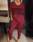 Caroline - Todelt sæt med kortærmet patchwork-T-shirt & bukser