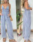 Anja - Denim-jumpsuit med dyb V-hals til kvinder