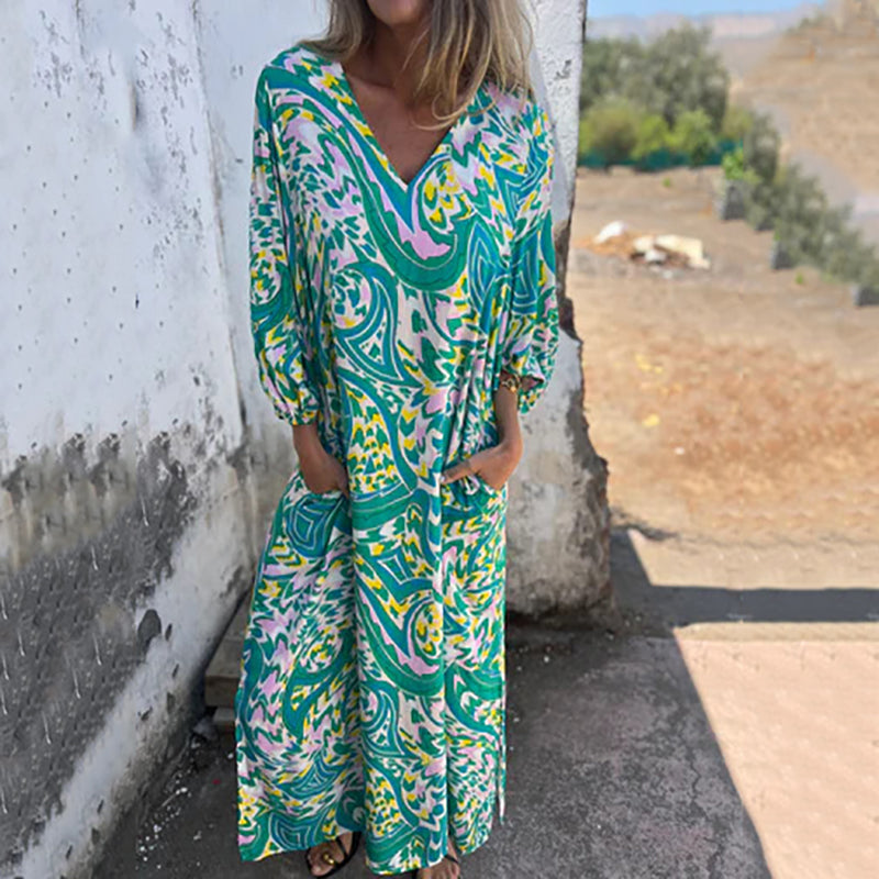 Herminie - Elegant maxikjole med smukt sommerprint til damer
