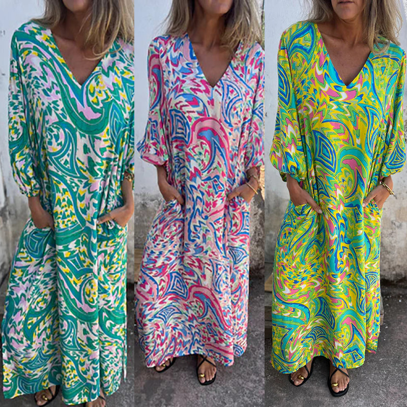 Herminie - Elegant maxikjole med smukt sommerprint til damer
