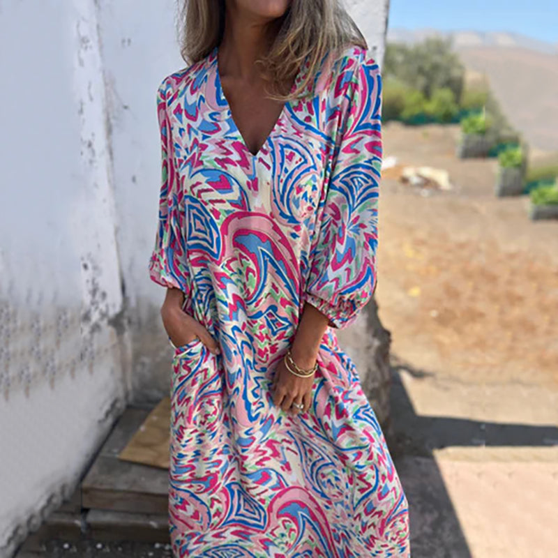 Herminie - Elegant maxikjole med smukt sommerprint til damer