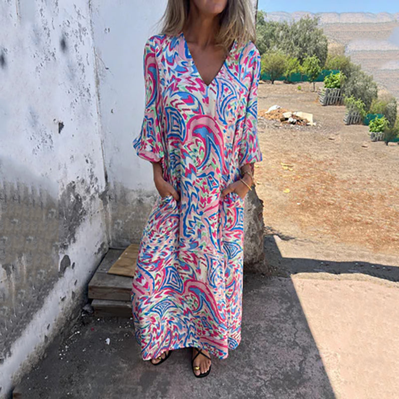 Herminie - Elegant maxikjole med smukt sommerprint til damer