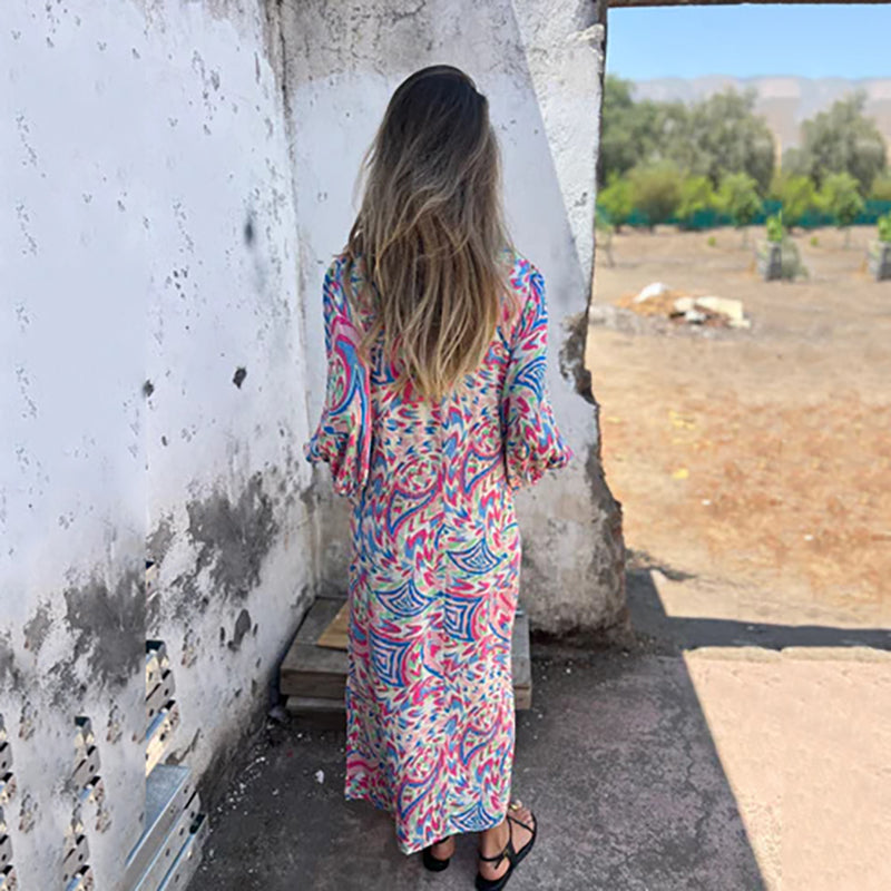 Herminie - Elegant maxikjole med smukt sommerprint til damer