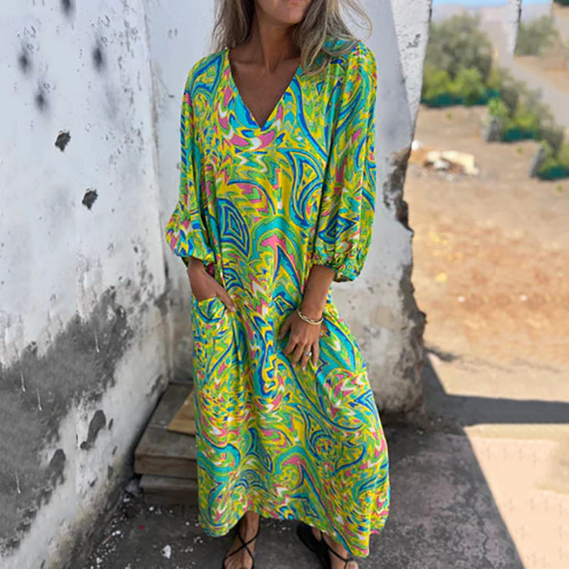 Herminie - Elegant maxikjole med smukt sommerprint til damer