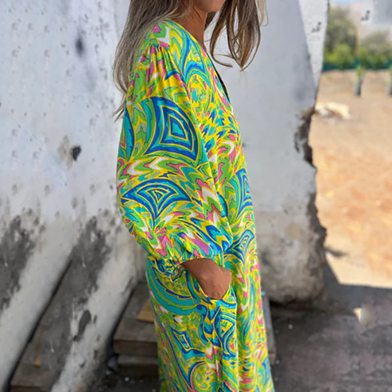 Herminie - Elegant maxikjole med smukt sommerprint til damer