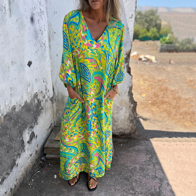 Herminie - Elegant maxikjole med smukt sommerprint til damer