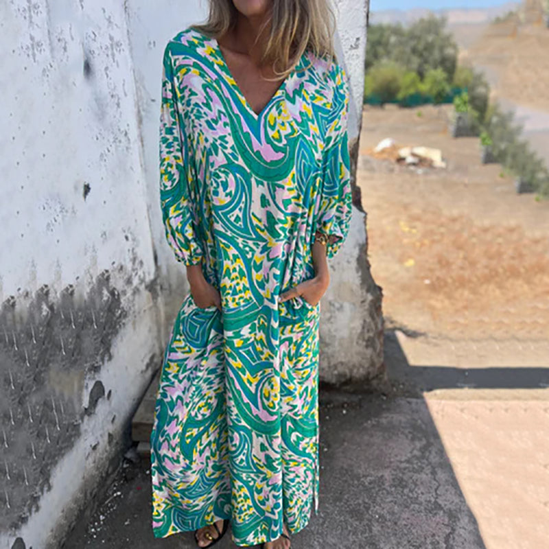 Herminie - Elegant maxikjole med smukt sommerprint til damer
