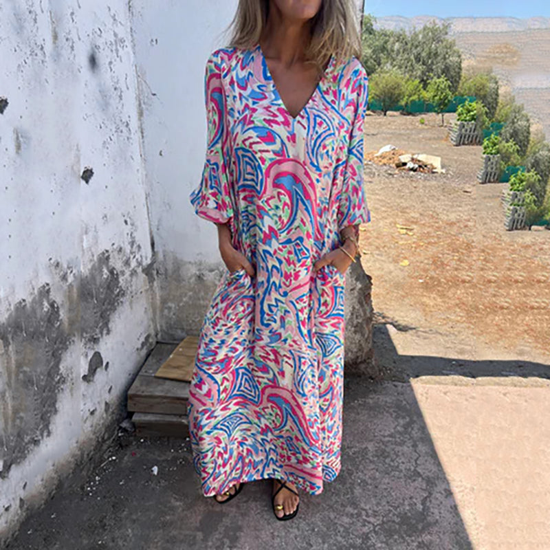 Herminie - Elegant maxikjole med smukt sommerprint til damer