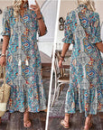Esther - Elegant boho-kjole med V-hals og blomsterprint til damer