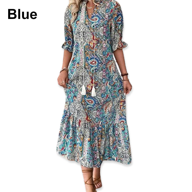 Esther - Elegant boho-kjole med V-hals og blomsterprint til damer