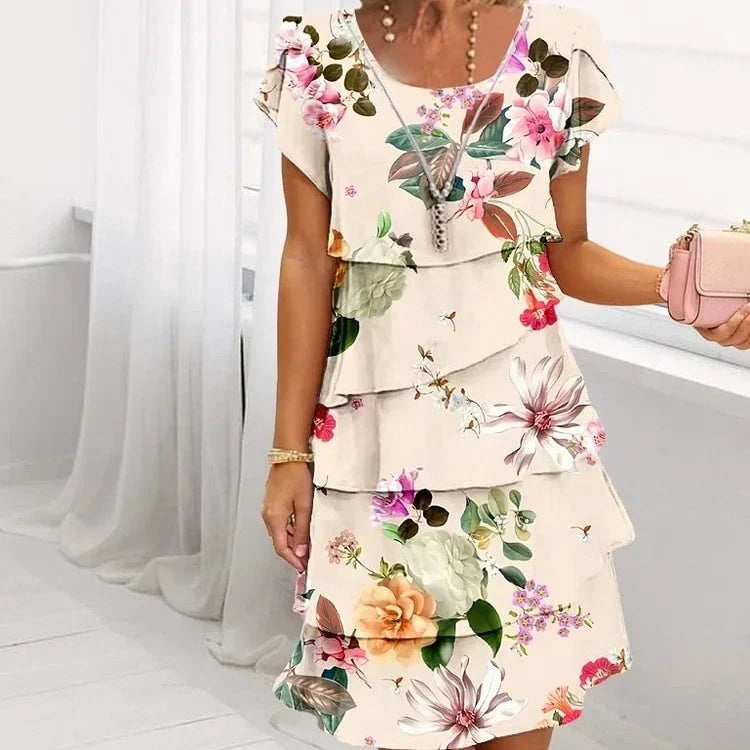 Elif - Plisseret blomsterkjole med flæser