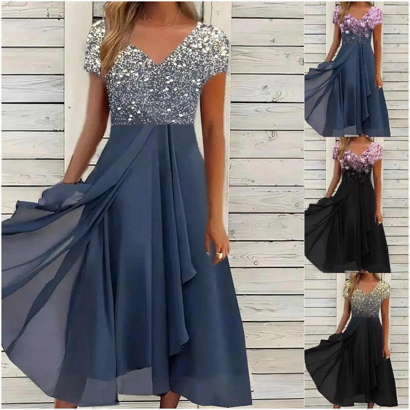 Halina - Elegant sommerkjole med V-hals og unikt print