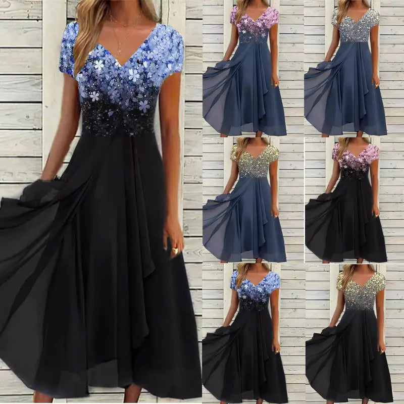 Halina - Elegant sommerkjole med V-hals og unikt print