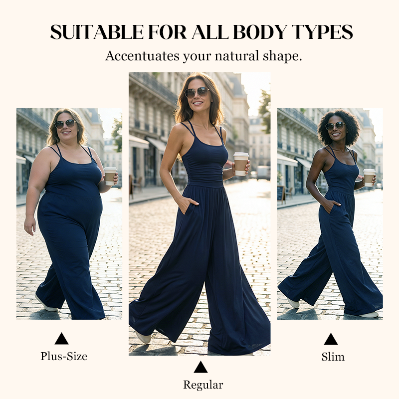 Jovixia - Jumpsuit til damer med tynde stropper og luftige vide ben til sommer