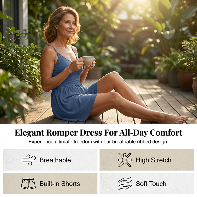 Mirestra - Jumpsuit til damer med shorts i ribstof og integreret nederdel med vidde