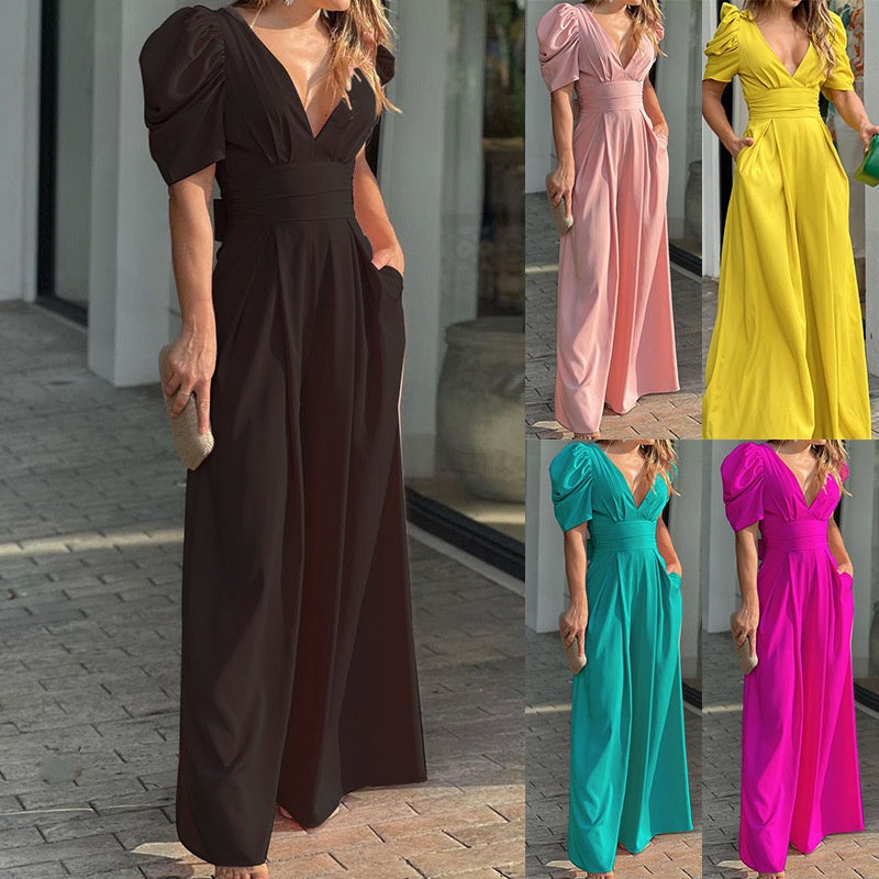 Rosenya - Elegant jumpsuit til damer med V-hals og palazzobukser