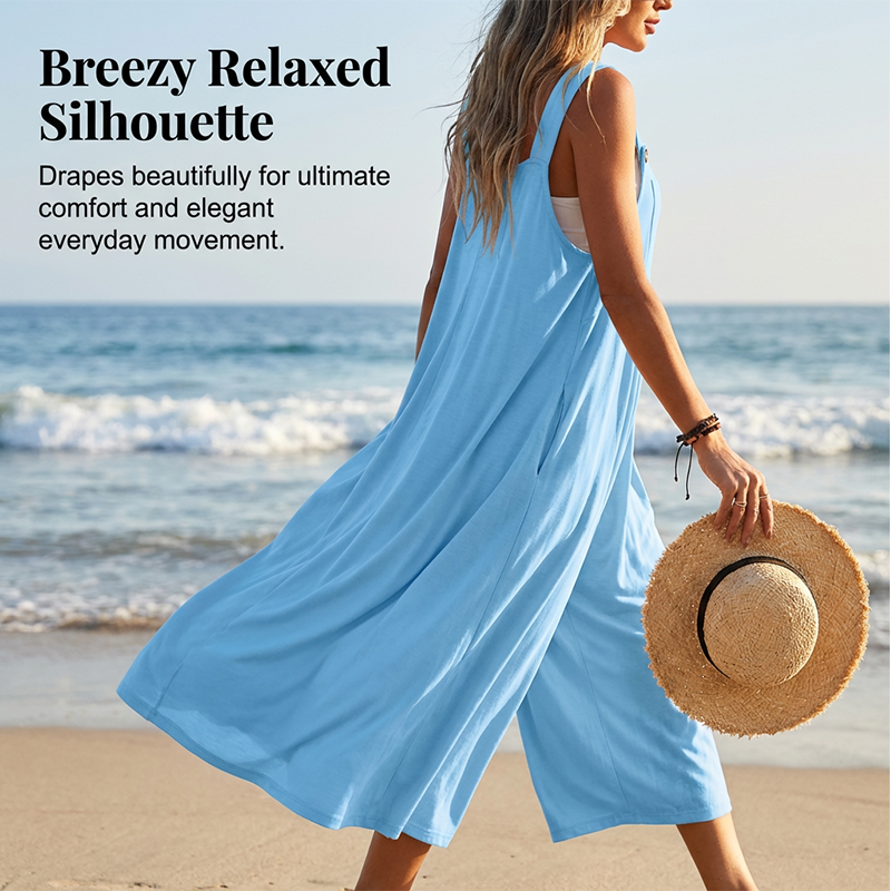 Rhyzelia - Sommerjumpsuit til damer uden ærmer med brede ben