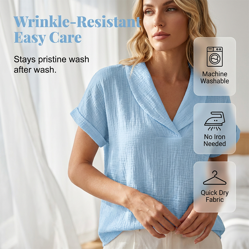 Soralyne - T-shirt til kvinder med V-hals i let struktureret stof