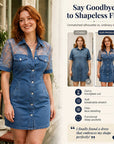 Galena - Kort skjortekjole i denim til kvinder med gennemsigtig blonde