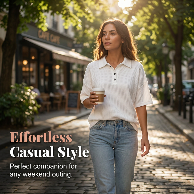 Orelina - Polo til damer med struktur og knappekrave, casual fit