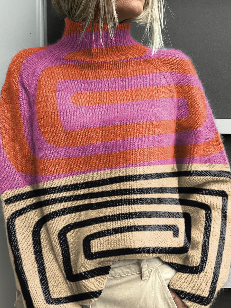 Noelle - Regnbuefarvet rullekravesweater til damer