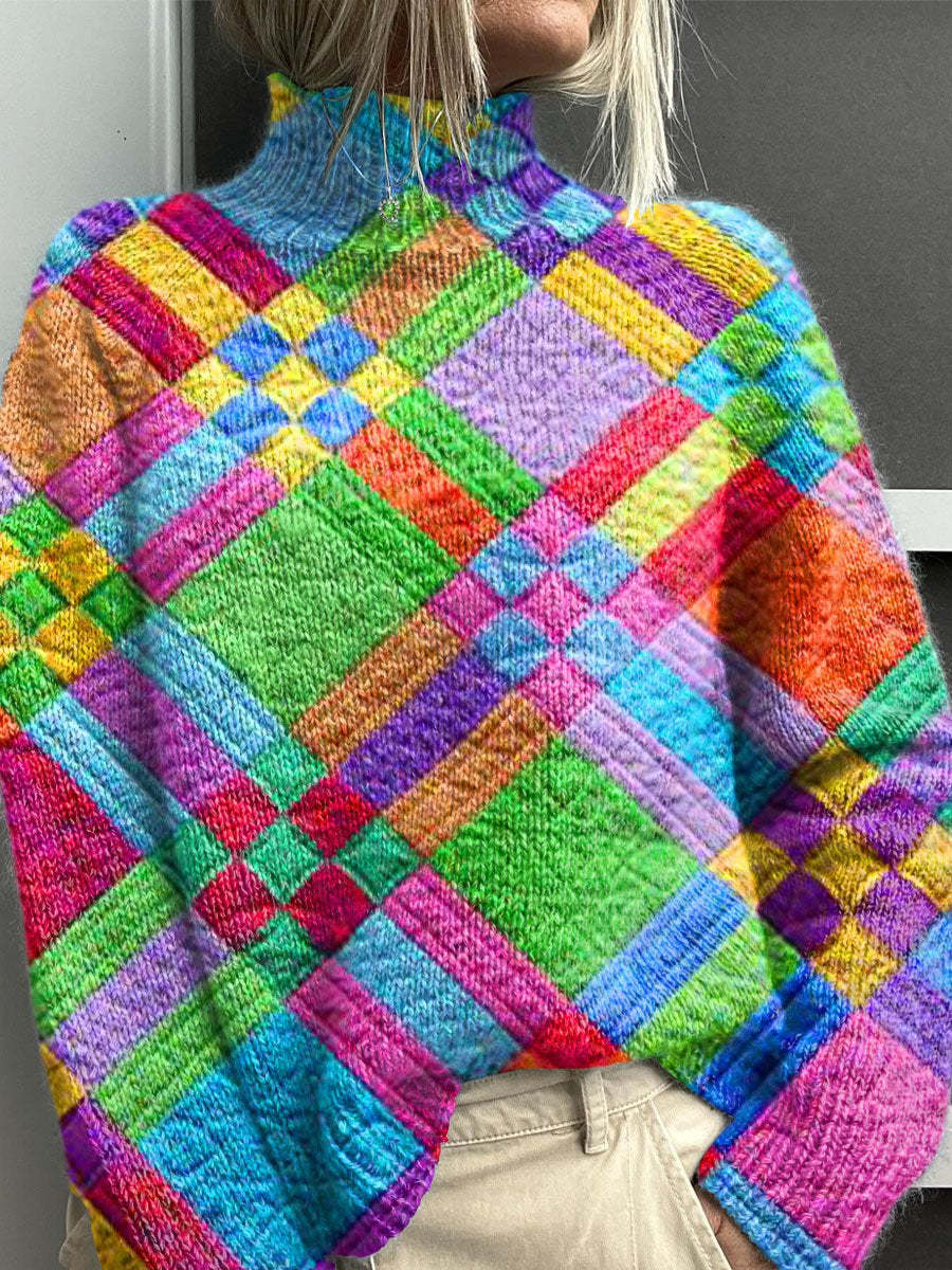 Noelle - Regnbuefarvet rullekravesweater til damer