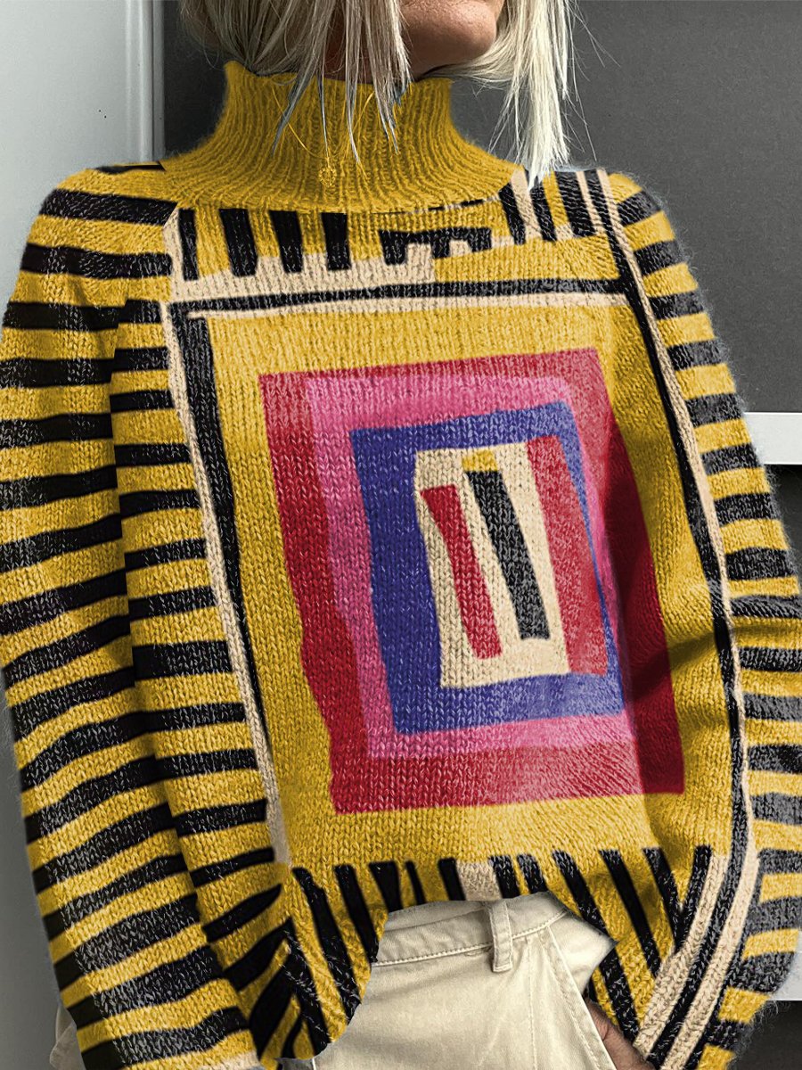Noelle - Regnbuefarvet rullekravesweater til damer