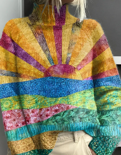 Noelle - Regnbuefarvet rullekravesweater til damer