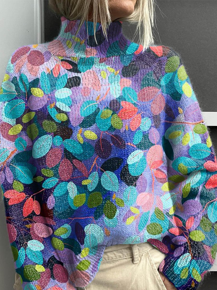 Noelle - Regnbuefarvet rullekravesweater til damer