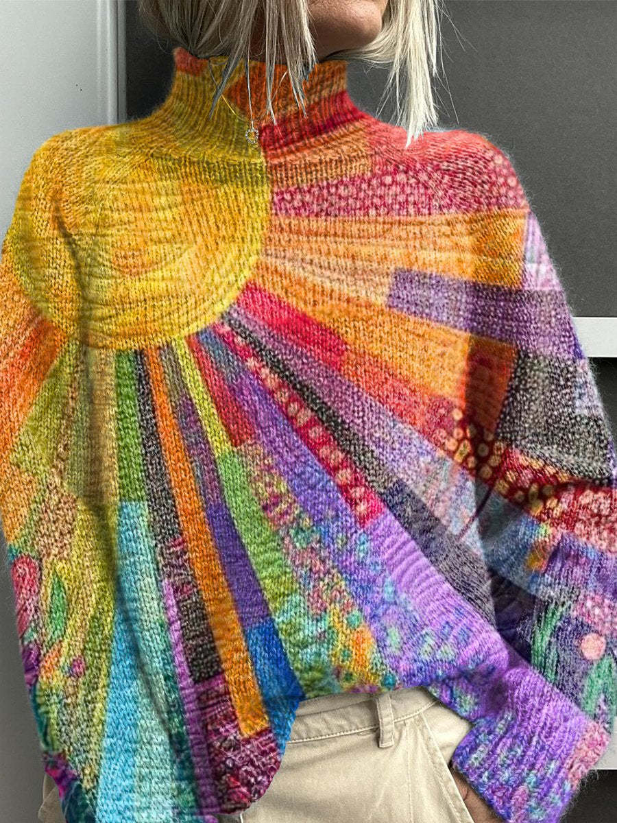 Noelle - Regnbuefarvet rullekravesweater til damer