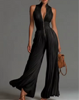 Zakira | Plisseret halterneck-jumpsuit med vide ben